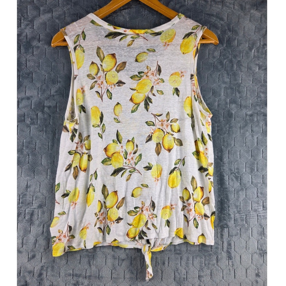 Cynthia Rowley Womens XL 100% Linen Lemon Print Button Tie Front Tank Top White - Picture 2 of 6